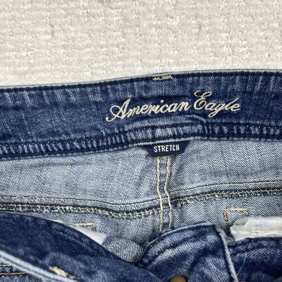 Y2K American Eagle Jeans Womens 2 Reg Original Boot Blue Distressed Denim Cowboy - Picture 4 of 11